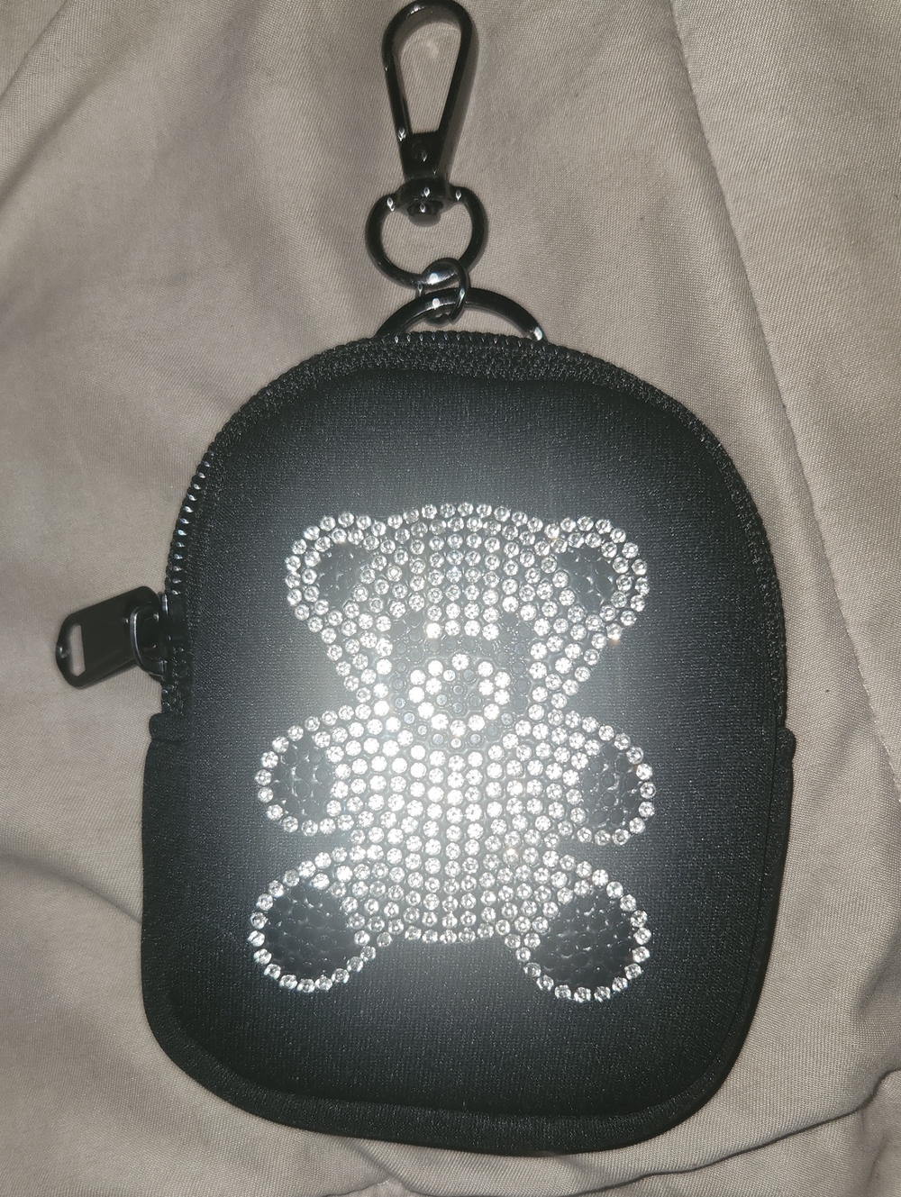 Black Rhinestone Teddy Keychain Pouch